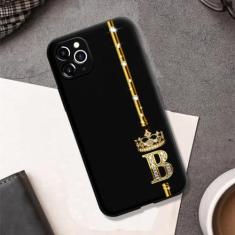 Capa de telefone rosa ouro 26 letras para iphone 12 13 11 14 pro para iphone x xs xr xsmax coroa capa traseira, b, para iphone xr