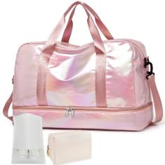 JEWYOCO Bolsa de ginástica para mulheres, esportiva, viagem com bolsa de higiene pessoal, bolsa de transporte noturna com compartimento para sapatos, bolso molhado para mulheres, meninas, ioga, dança,