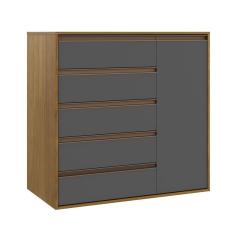 Cômoda 5 Gavetas 1 Porta Freijó/Titânio