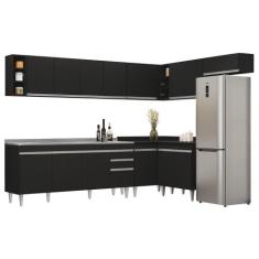 Armário de Cozinha Modulado de Canto 8 Peças CP27 com Pia Inox Preto -