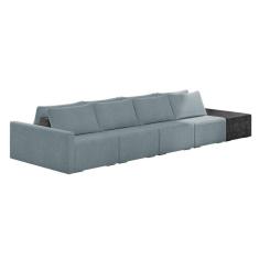 Sofá Ilha 4 Lugares Living 472cm Modulado Lary Bouclê Pu Pto K01 Cor Azul