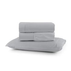 Jogo de Lençol solteiro 3 peças liso micro percal 400 fios com detalhe