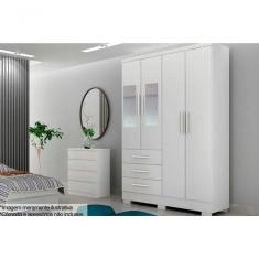 Guarda Roupa Solteiro 4 Portas Com Espelho Encant Branco - Novo Horizonte