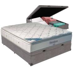 Cama Box Baú Cinza e Colchão Freedom Molas Ensacadas Casal Ortobom