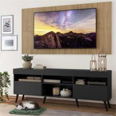 Rack com Painel Tv 65 Preto/rustic Pés Retrô Preto