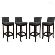 Kit 4 Banquetas Alta para Bancada de Cozinha Tóquio Madeira Maciça Matelassê Suede Cinza ccs