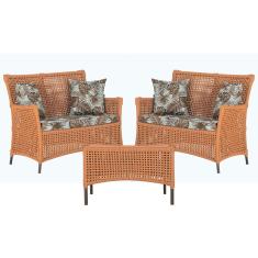 2 Sofá Área e Mesa Igapó Alumínio Pintura Marrom Corda Náutica Estofado Impermeável Almofada 6 Trama