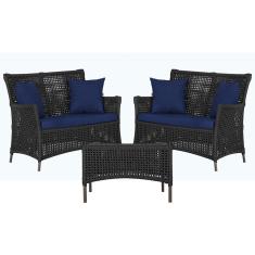 2 Sofá Área e Mesa Igapó Alumínio Pintura Marrom Corda Náutica Estofado Impermeável Almofada 10 Trama