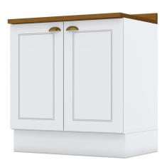 Balcão 2 Portas 80cm Americana Branco Com Tampo Nature - Móveis Henn Branco-nature