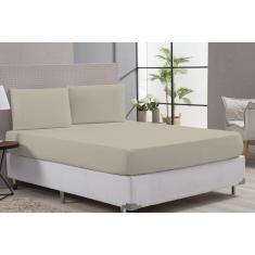 Jogo Lençol Cama Casal Queen 80% Algodão Bege Elástico