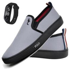 Kit Tênis Slip On Masculino Lona + Relógio Digital Casual-Masculino