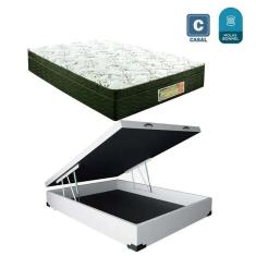 Cama Box casal com baú branca + Colchão Molas bonnel 1,38 x 1,88 x 20 cm