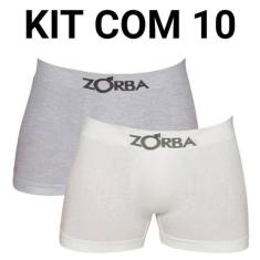Kit 10 Cuecas Boxer Sem Costura Branco E Cinza Zorba 781