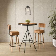 Conjunto Mesa Bistrô e 2 Banquetas Barcelona Salaone Marrom/Preto