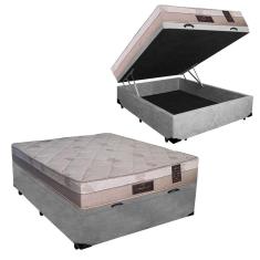 Cama Box Baú Casal Conforto Suede Cinza + Colchão Casal Conforto Espuma D23 Com EPS 24x138x188