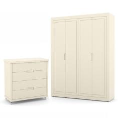 Jogo de Quarto Infantil com Guarda Roupa 4 Portas e Cômoda 4 Gavetas Tutto New - Matic Móveis 