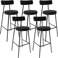 Kit 05 Banquetas Altas Cozinha Milão F01 Preto