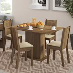 Conjunto Sala de Jantar Lexy Madesa Mesa Tampo de Madeira com 4 Cadeiras - Rustic/Pérola