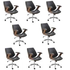 Kit 8 Cadeiras de Escritório Diretor Giratória Office Lisboa Preto