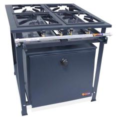 Fogão Industrial P5 4 Bocas Alta Pressão com Forno 90L Tampa Pintada -
