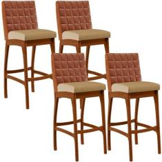 Kit 04 Banquetas Altas Sala De Jantar Fixa Mila B04 Sintético Camel Li