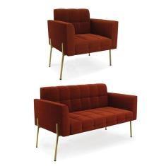 Namoradeira E Poltrona Pé De Ferro Dourado Elisa Bouclê D03 - D`rossi Cor Terra