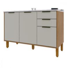 Balcão Cozinha Para Pia 3 Portas 2 Gavetas 1,20cm Paris Inde Freijo/of