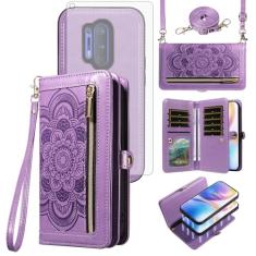 Asuwish Capa de celular para OnePlus 8 Pro One Plus 8Pro 5G Carteira com zíper destacável com protetor de tela de vidro temperado, alça transversal, porta-cartões de flores em 1 Plus 1 + Plus8 1+