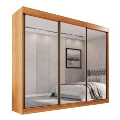 Guarda Roupa Casal 100% Mdf 3 Portas De Correr Com 3 Espelhos 6 Gavetas Fênix - Mais Móveis
