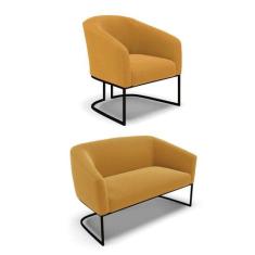 Sofá Namoradeira E Poltrona Industrial Preto Stella Bouclê Mostard D03