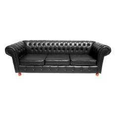 Sofá Chesterfield Capitone Luiz xv Corano Preto 1,80