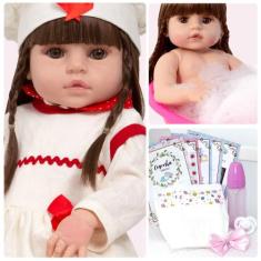 Boneca Reborn Recem Nascida Fofa 46cm Diversos Acessórios - Cegonha Re