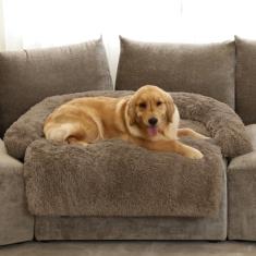Cama de cachorro calmante de pelúcia fofa para protetor de móveis com capa lavável removível para cães e gatos grandes, médios e pequenos (pequeno (35 x 31 x 5), cinza claro)