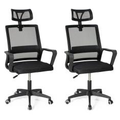 Kit 2 Cadeiras De Escritório Giratória Executiva Pro Com Regulagem De Altura - Preto