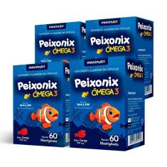Kit 04 Peixonix ômega 3 Mastigável Maxinutri Cereja 60 Caps