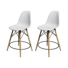 Kit 2 Banquetas Eames Eiffel De Madeira Assento Branco