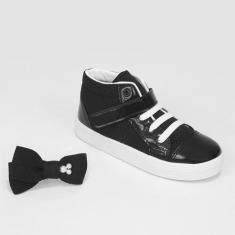 Tênis Infantil Tininha Floral Cano Médio Menina, Preto, 21