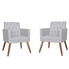 Kit 02 Poltronas Decorativa Pés Palito Nina Encosto Estilo Capitonê Branco - DS Estofados
