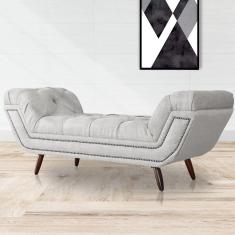 Recamier Calçadeira Estofado Sienna Queen 160 Cm Linho Bege - LM DECOR