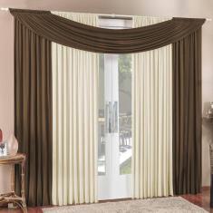 Cortina Tendência 4,00m X 2,50m Para Varão Em Malha Sala Quarto - Tabaco