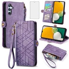 Asuwish Capa carteira para Samsung Galaxy A13 5G com protetor de tela de vidro temperado e zíper flip suporte para cartão de crédito celular A04S M13 G5 A 13 2022 13A A135G SM A136U feminino masculino