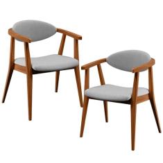 Kit 02 Poltronas Decorativas Para Sala de Estar Cecília L02 Linho Cinza - Lyam Decor