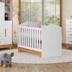 Berço Mini Cama 100% MDF Duda Quarto de Bebê Branco/Amadeirado