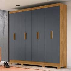 Guarda Roupa 8 Portas  4 gavetas  Com Espelho 2,36m  Moval Diplomata  Freijo / Cinza 