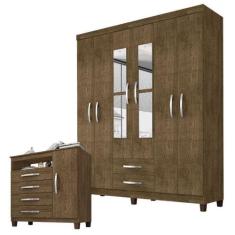 Guarda Roupa Casal Modena Com Espelho 6 Portas E Cômoda Sapateira Cann