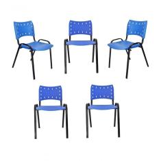 Kit 5 Cadeiras Iso Para Escola Escritório Comércio Azul Base Preta