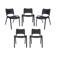 Kit 5 Cadeiras Iso Para Escola Escritório Comércio Preta Base Preta
