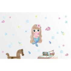 Adesivo De Parede Sereia E Fundo Do Mar Flores E Peixinhos