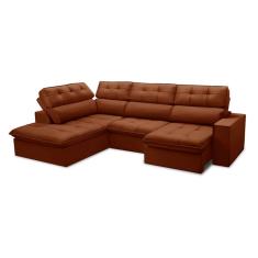 Sofá 5 Lugares Retrátil e Reclinável Arezzo com Chaise Esquerdo Veludo Terracota