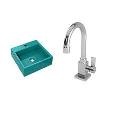 Kit Cuba Q355 C/Torneira Luxo 1195 Metal 1/4 Volta Azul Turquesa